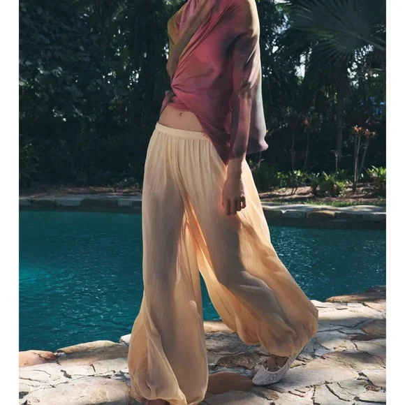 Zara Cream Wide-Leg Pants